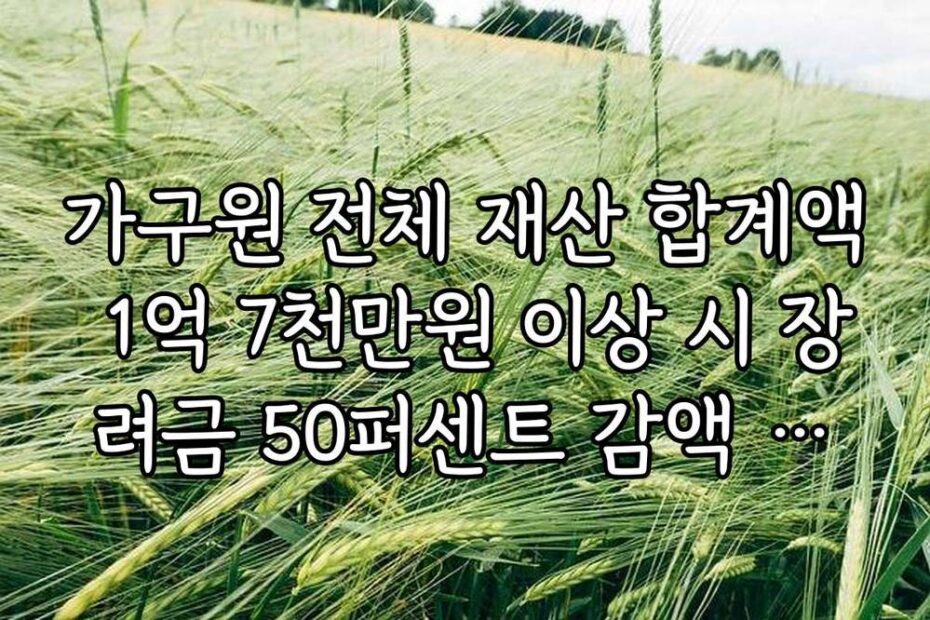 가구원 전체 재산 합계액 1억 7천만원 이상 시 장려금 50퍼센트 감액 규정