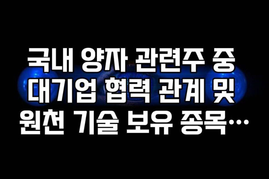 국내 양자 관련주 중 대기업 협력 관계 및 원천 기술 보유 종목 정리