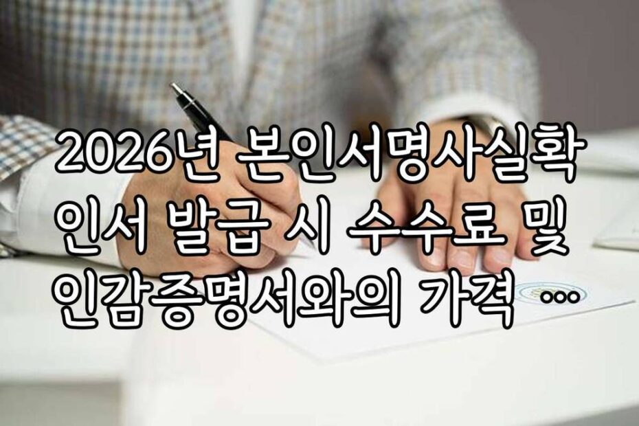 2026년 본인서명사실확인서 발급 시 수수료 및 인감증명서와의 가격 비교