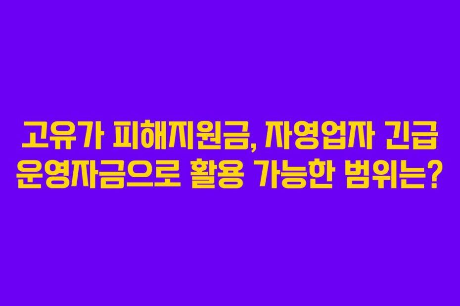 고유가 피해지원금, 자영업자 긴급 운영자금으로 활용 가능한 범위는?
