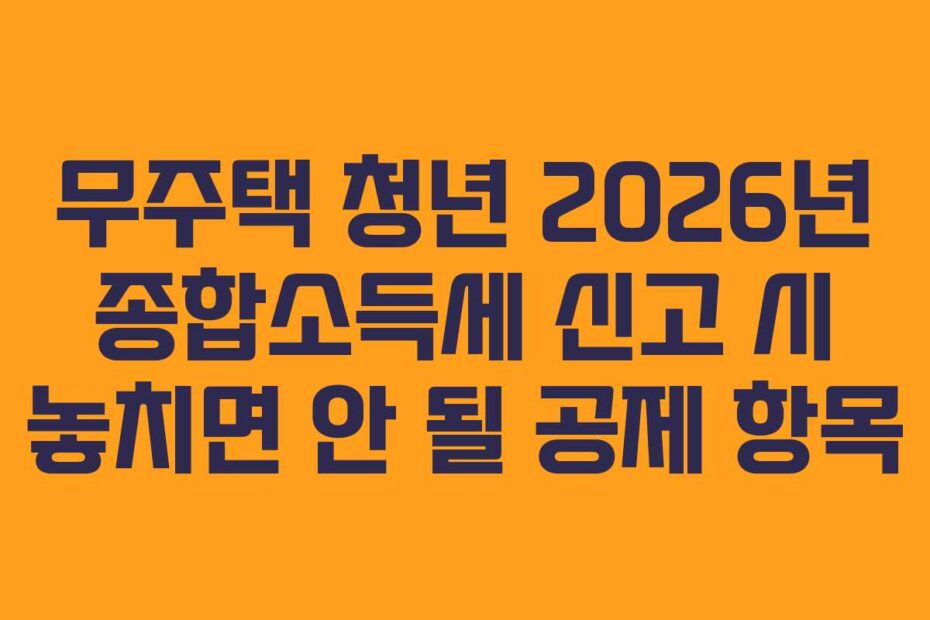 무주택 청년 2026년 종합소득세 신고 시 놓치면 안 될 공제 항목