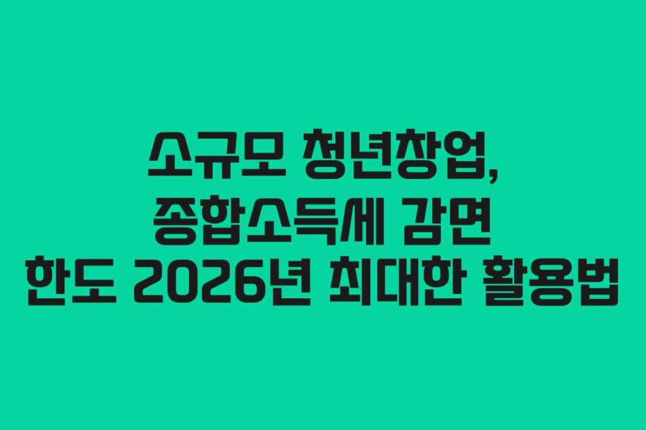 소규모 청년창업, 종합소득세 감면 한도 2026년 최대한 활용법