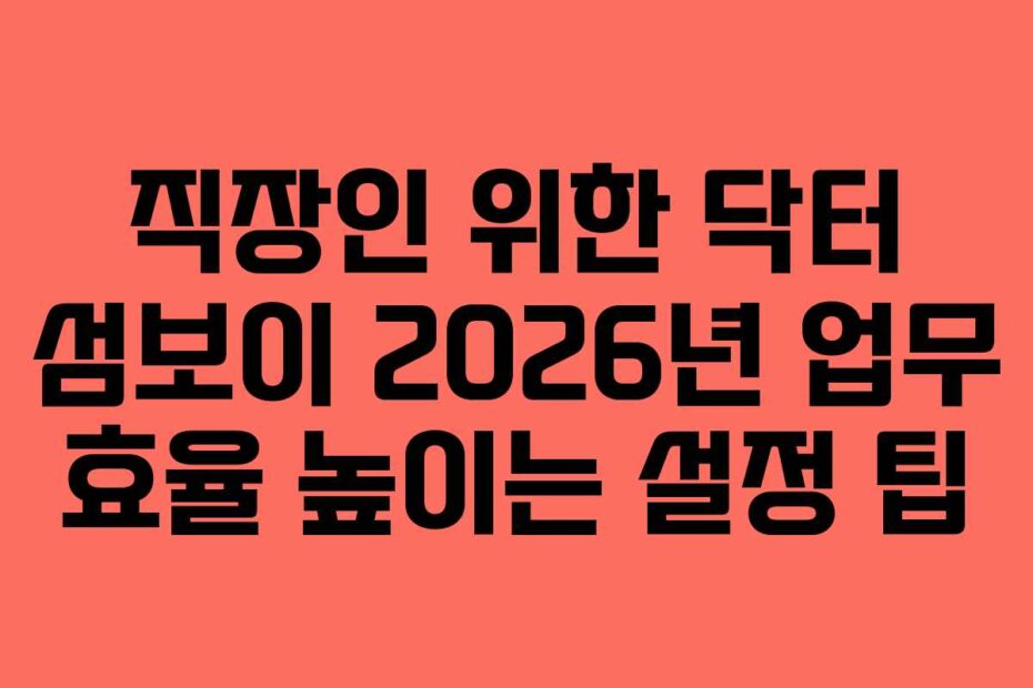 직장인 위한 닥터 섬보이 2026년 업무 효율 높이는 설정 팁