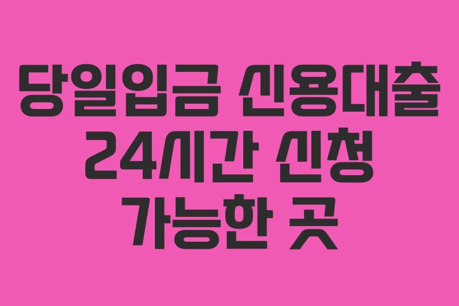 당일입금 신용대출 24시간 신청 가능한 곳