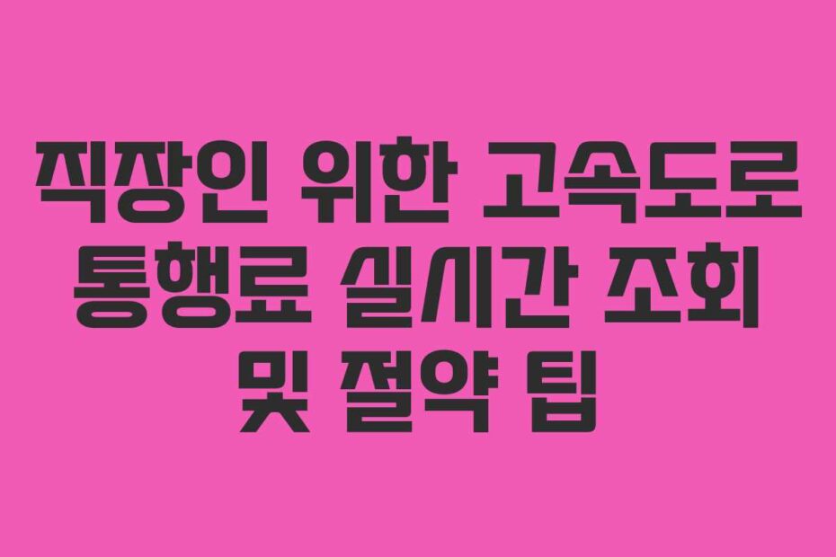 직장인 위한 고속도로 통행료 실시간 조회 및 절약 팁